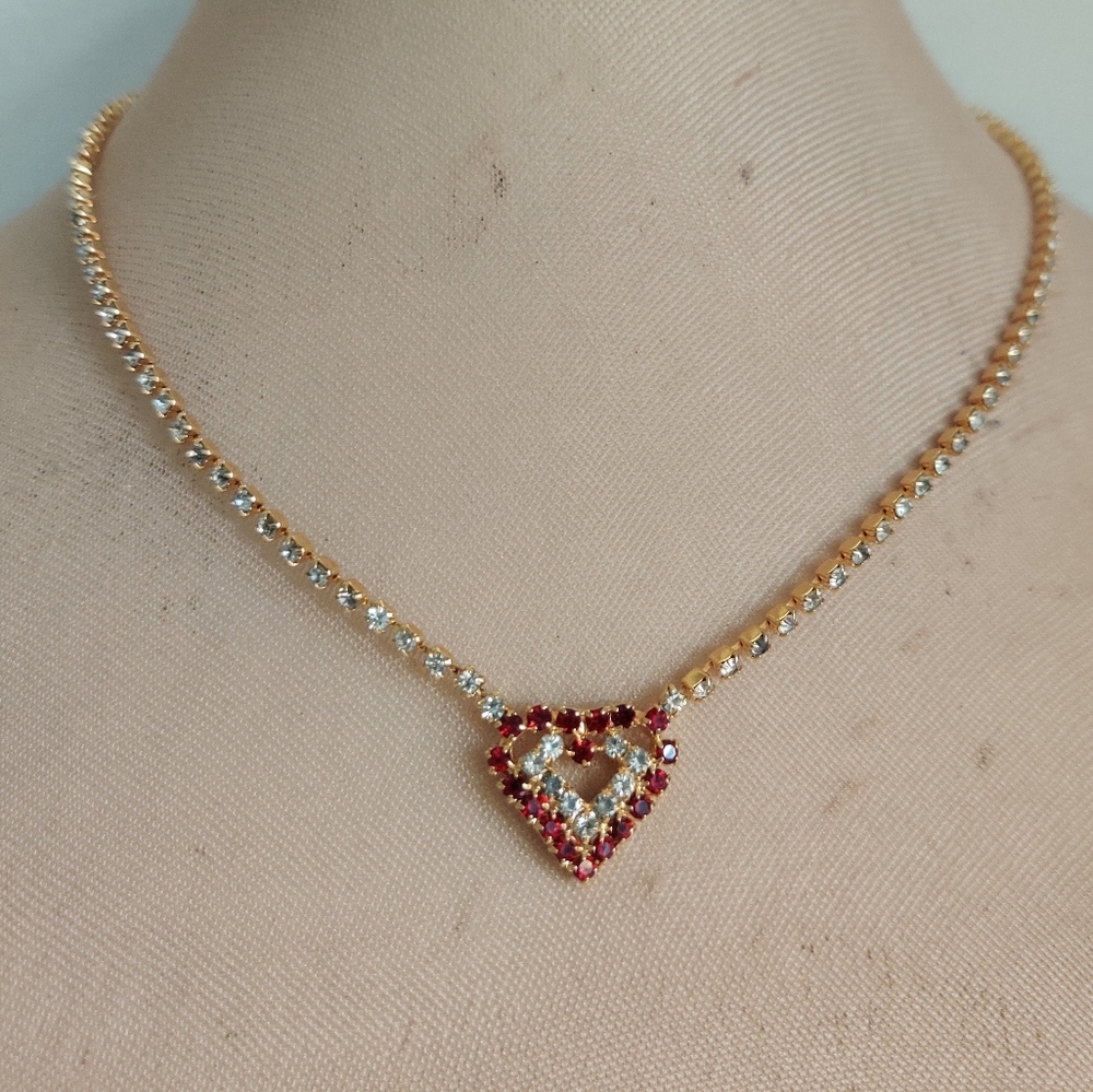 Vintage Austrian Crystals Heart Necklace